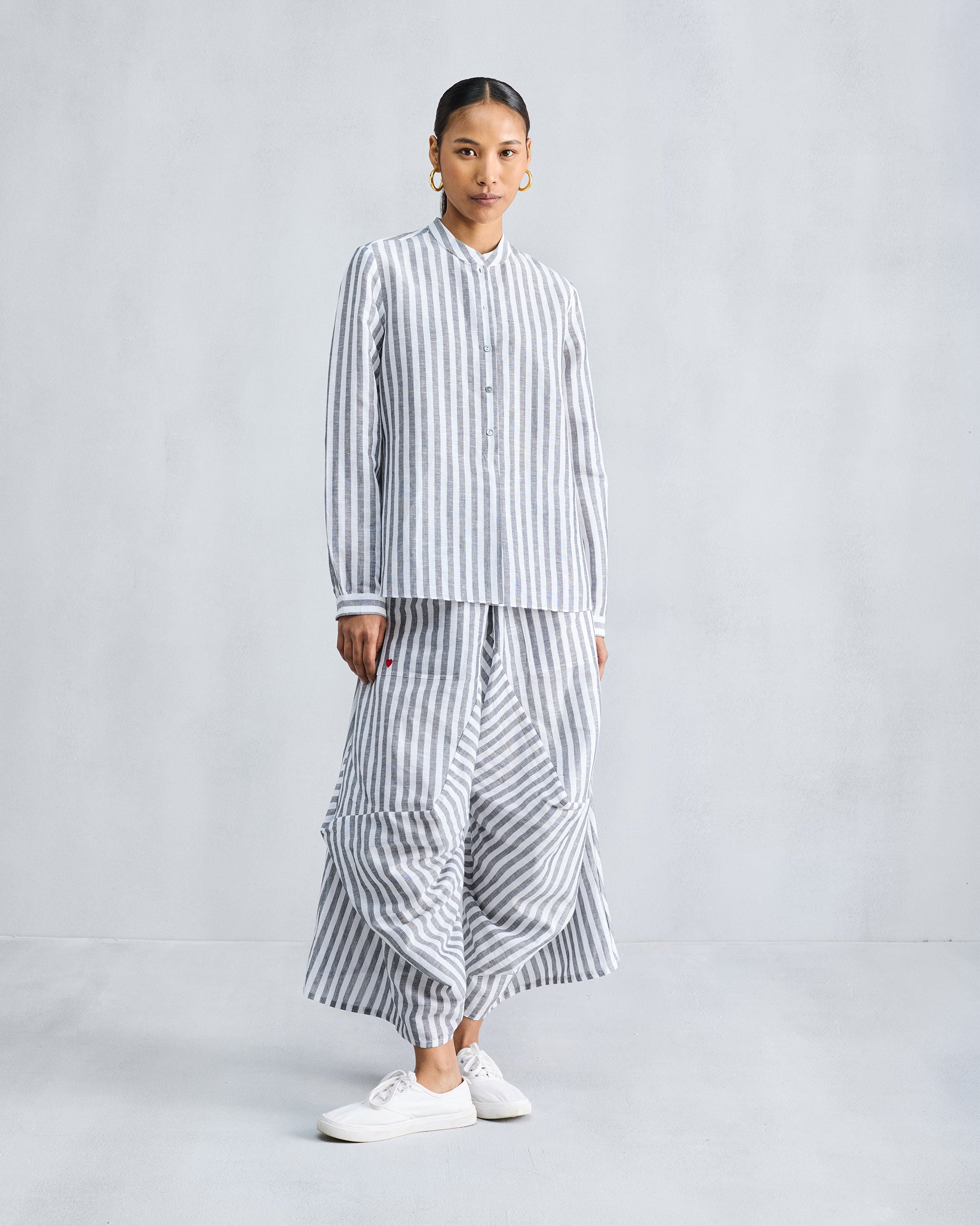 Yoka Trousers - Charcoal & White Stripes