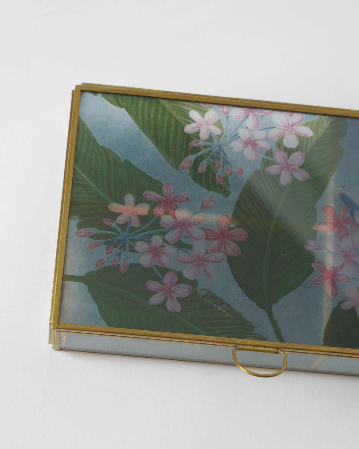 Close-up of the Madhumalti Jewellery Box lid with pink flowers and leaves.