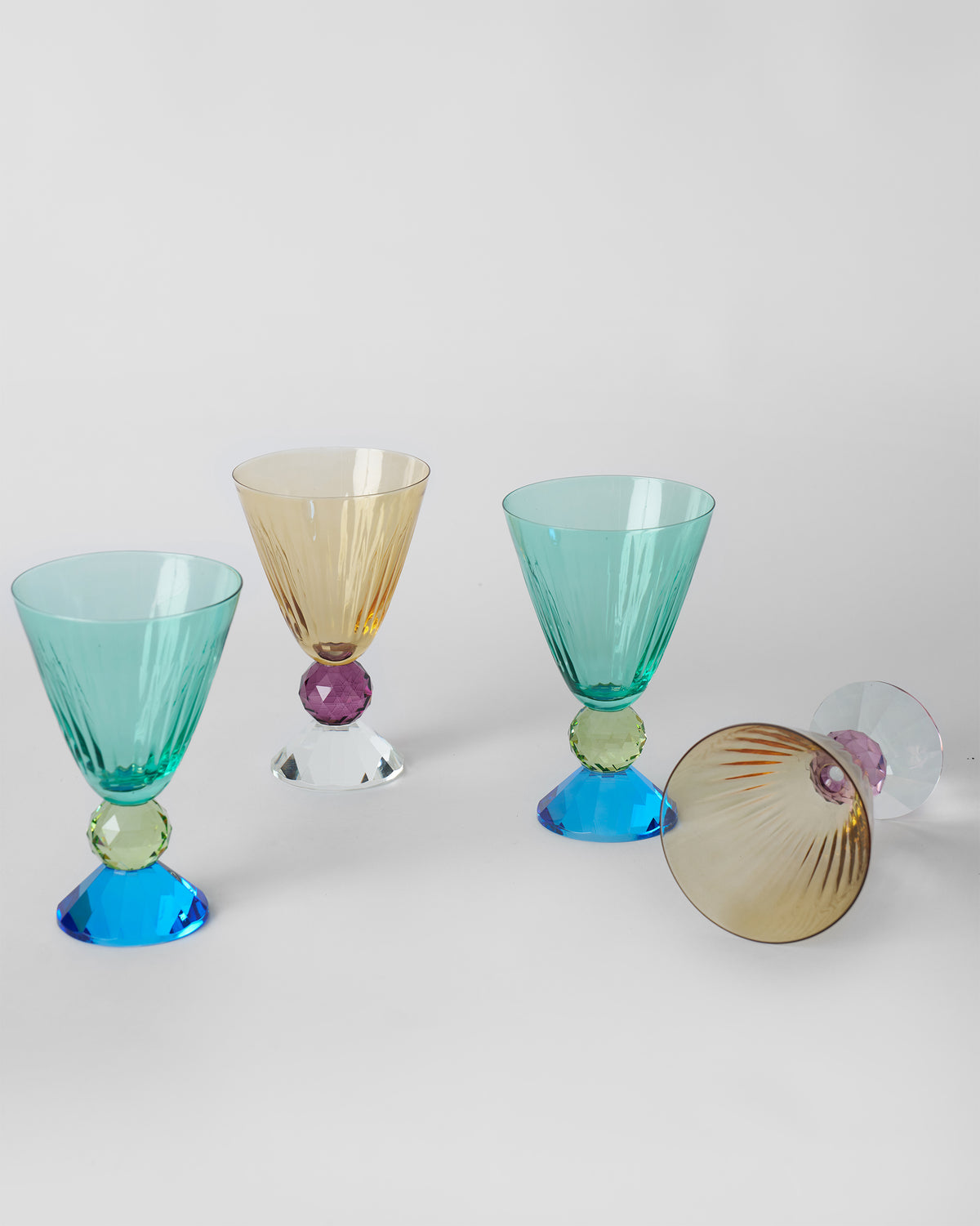 Vira cocktail glasses showing fluted bowls and faceted stem beads.