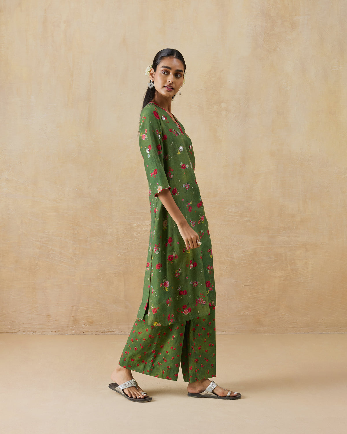 Side view of the Cascade kurta set worn by a person.