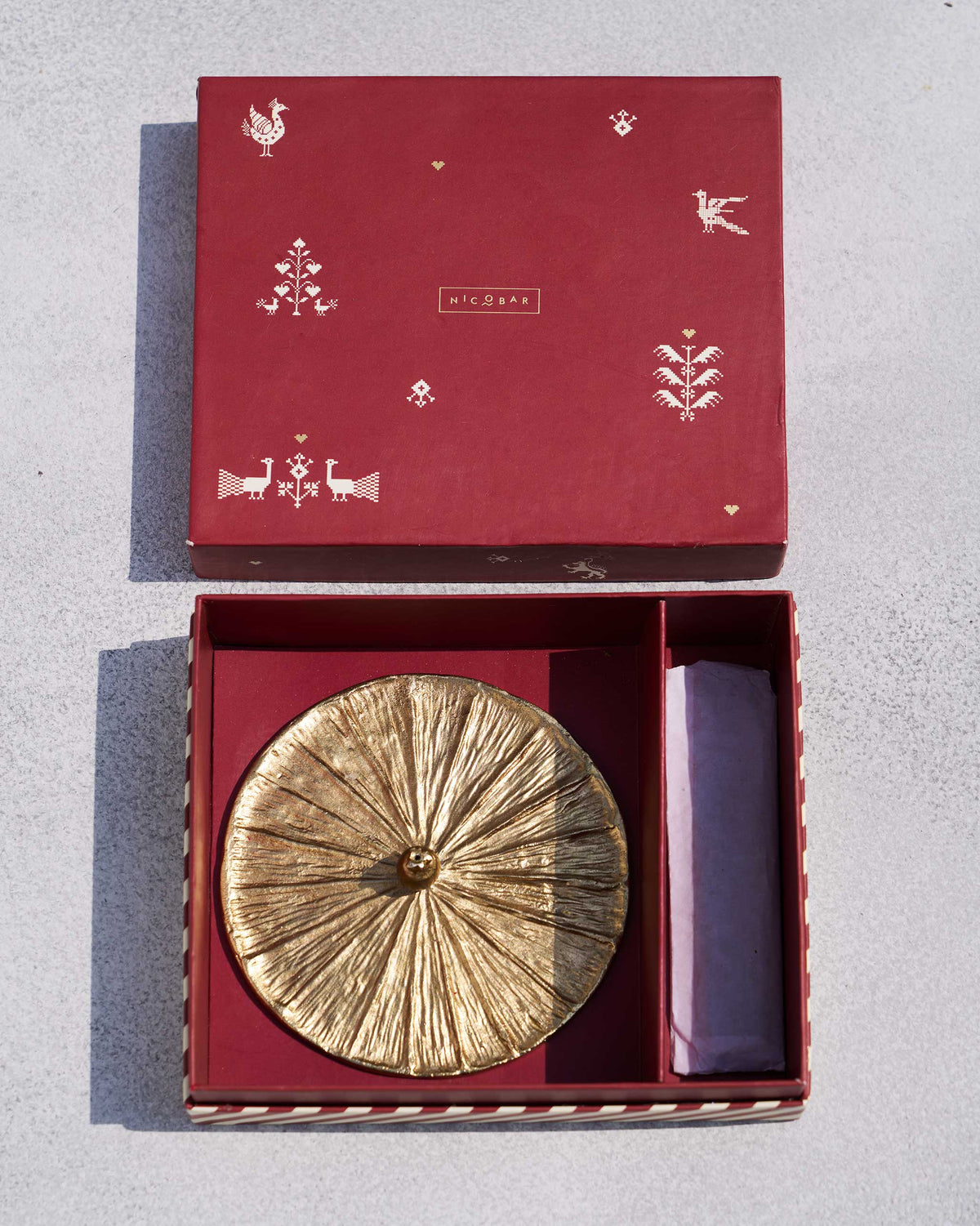 Open Anar incense set in a red gold-motif gift box with the holder.