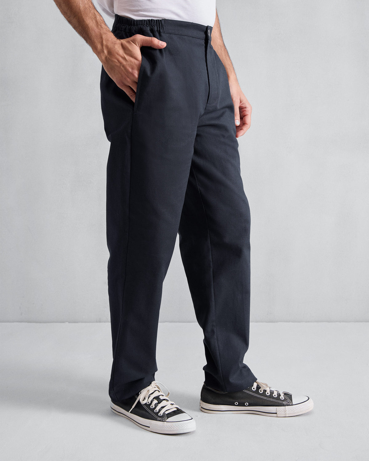 Black Shillong jammies showing the side-elastic waistband.