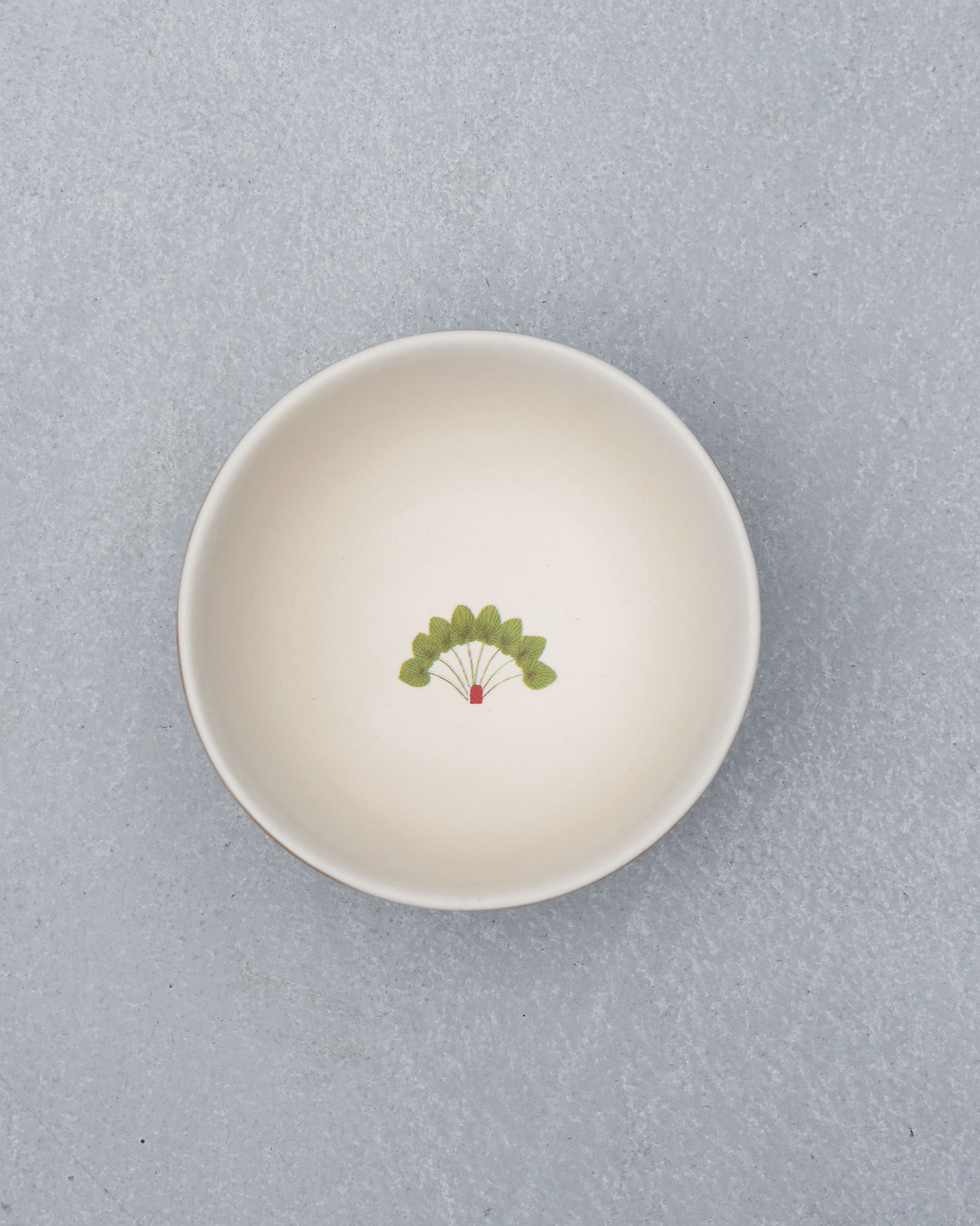 Overhead view of a Desert Trail katori with a small palm inside.