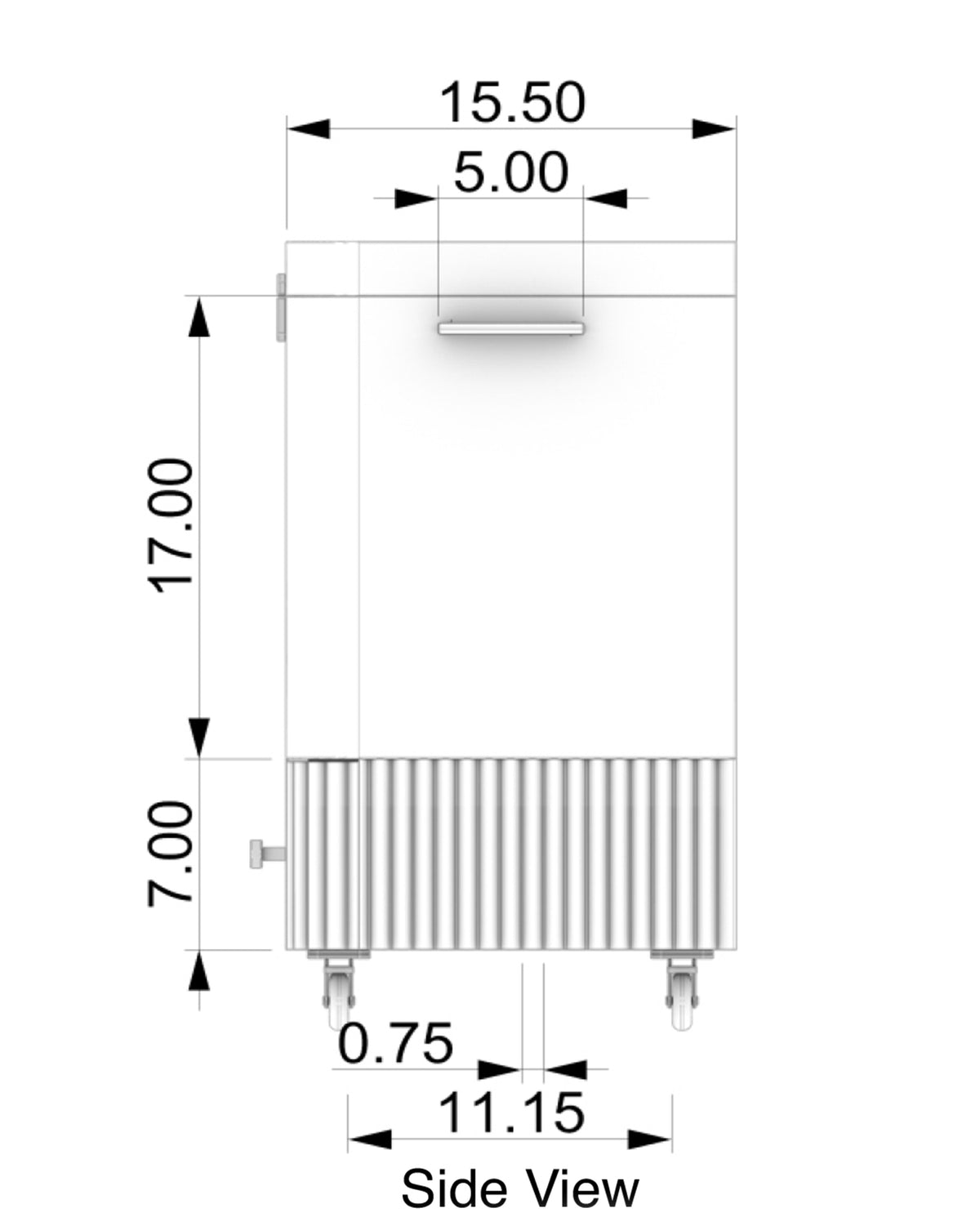 Side view size guide for the Contours of Time bar trolley.