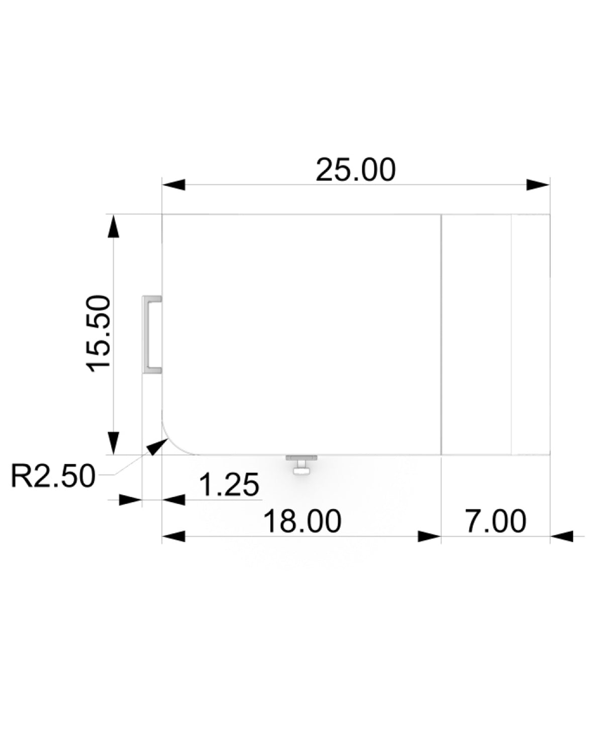 Technical top dimensions for the Contours of Time bar trolley.