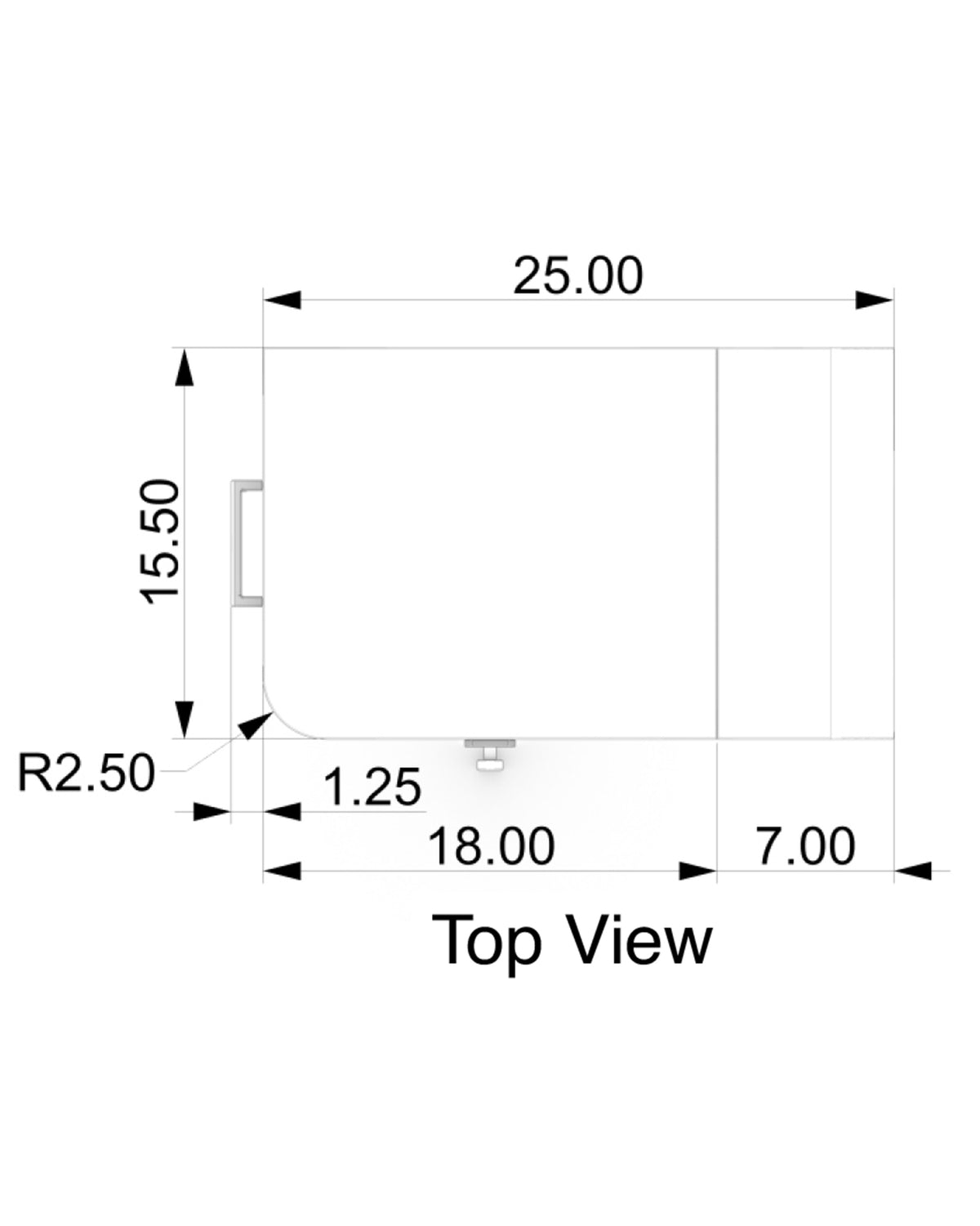 Top view size guide for the Contours of Time bar trolley.