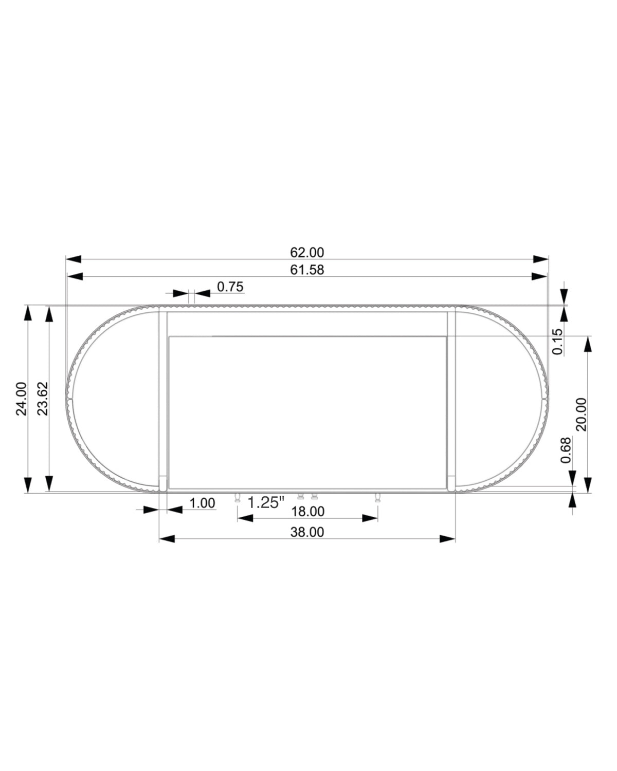 Top-plan dimension drawing of the Contours of Time cabinet.