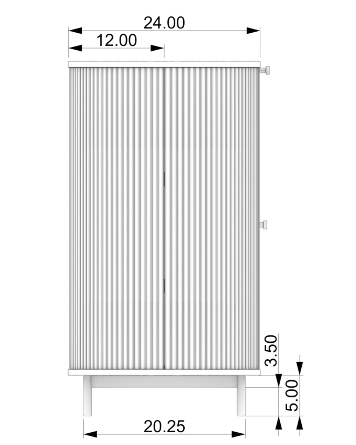 Schematic of Contours of Time fluted end with width and leg dimensions.