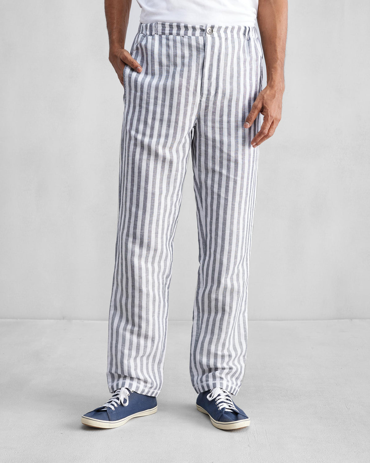 Charcoal and white striped Shillong jammies with a relaxed fit.