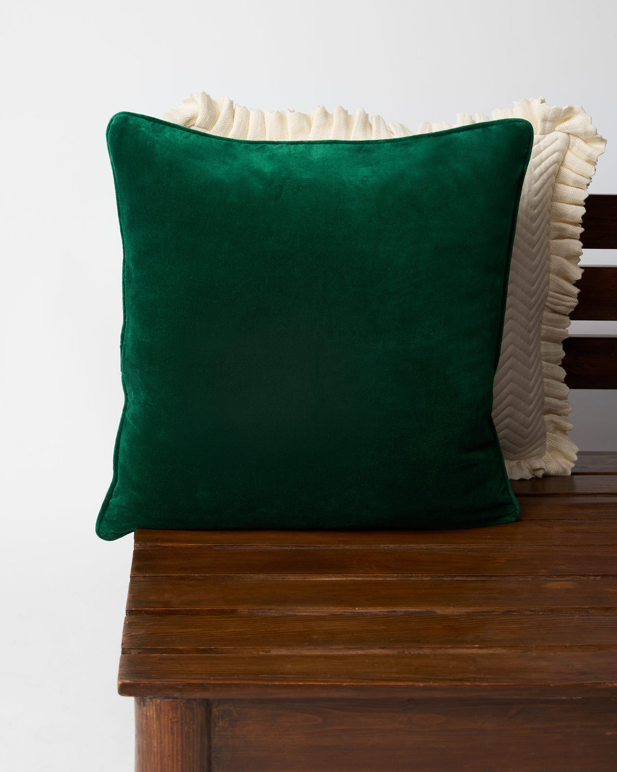 Back of a Palm Shimmer Cushion Cover in plain green.