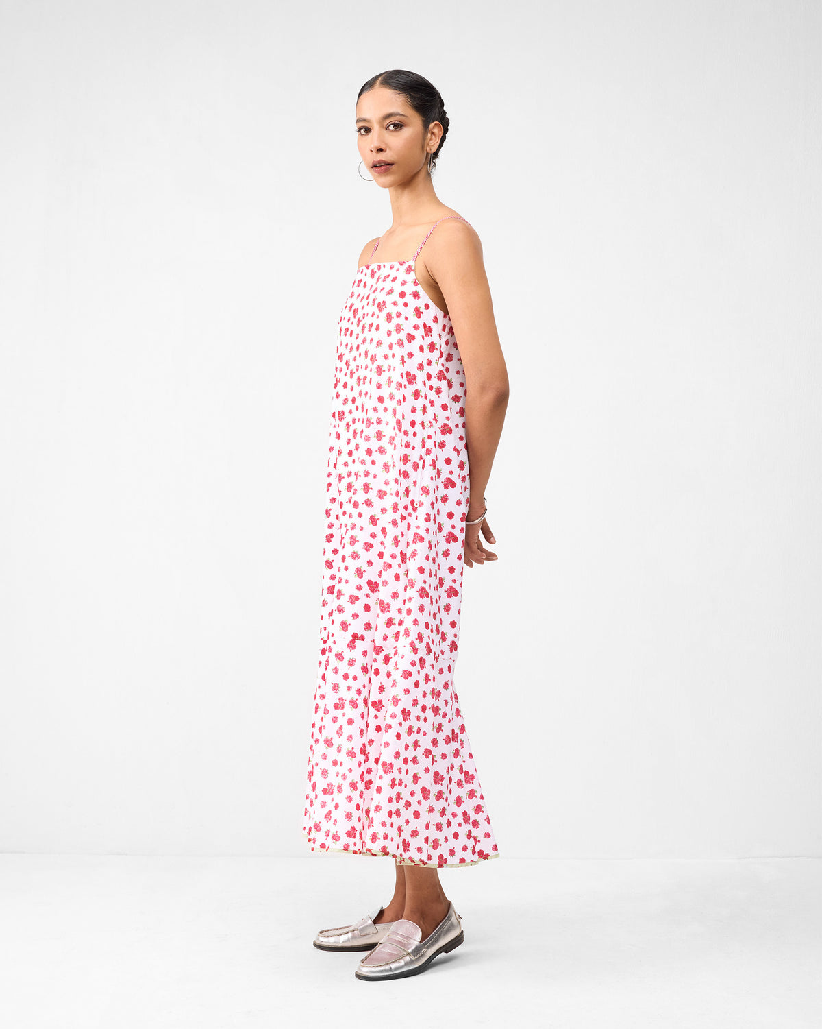 White Kimsuka Dress with a watermelon print and a relaxed A-line fit.
