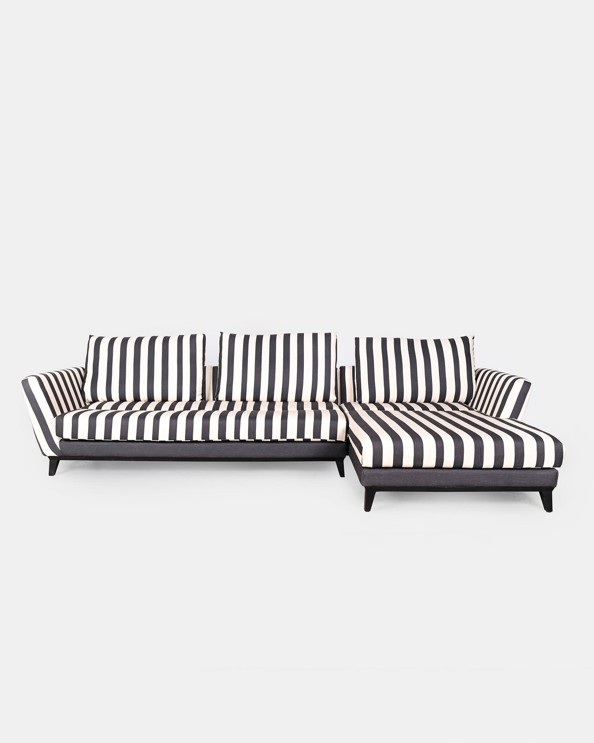 Charcoal striped Ele Grove sectional sofa in an L-shape with deep seat cushions.