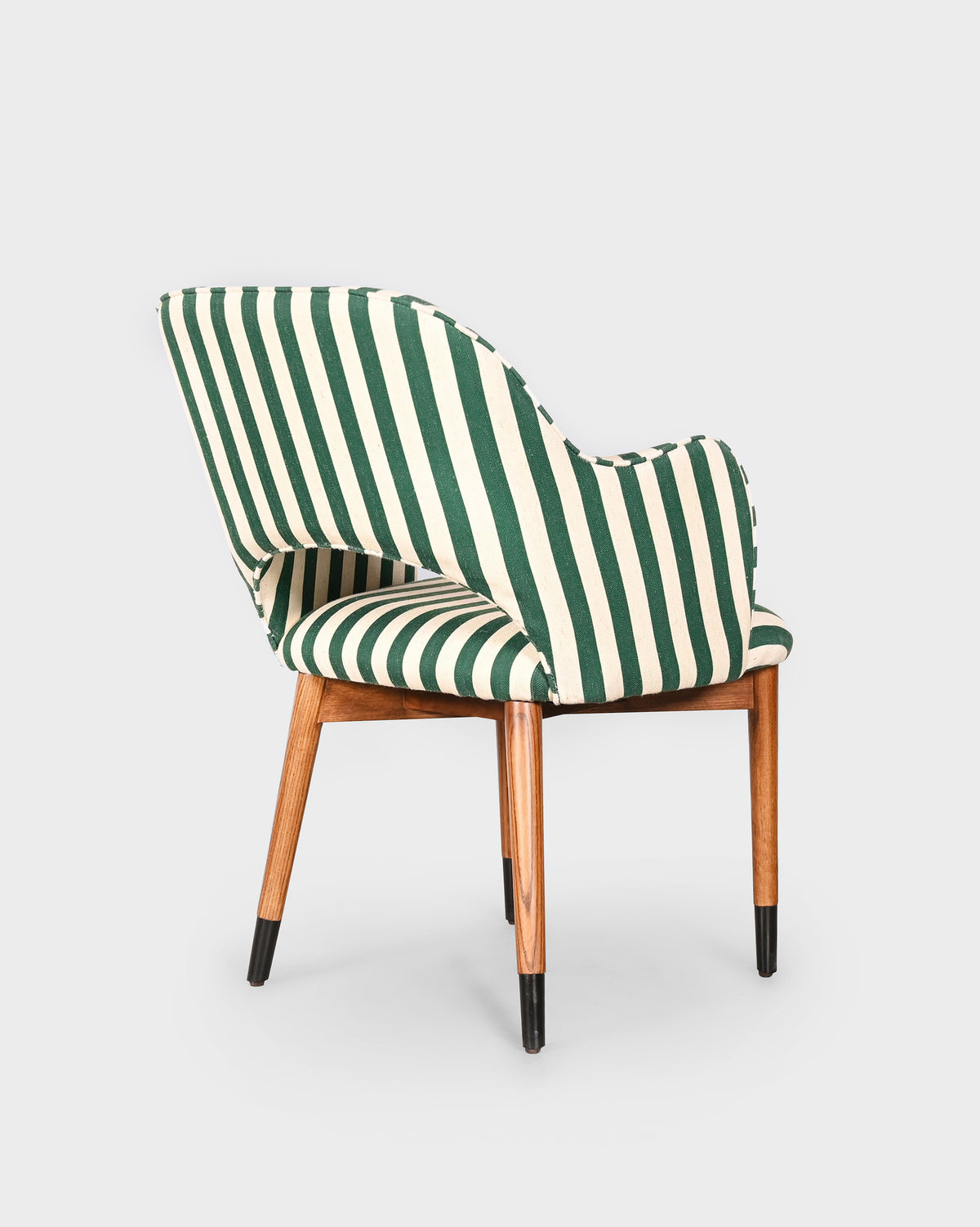Back of the Rhythm dining chair in green and cream stripes.