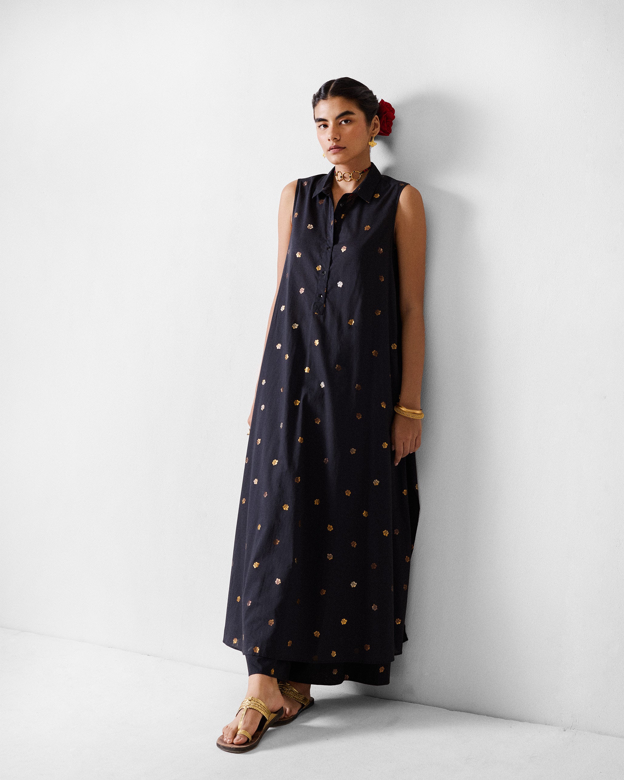 Parallel Kurta - Black & Gold Printed