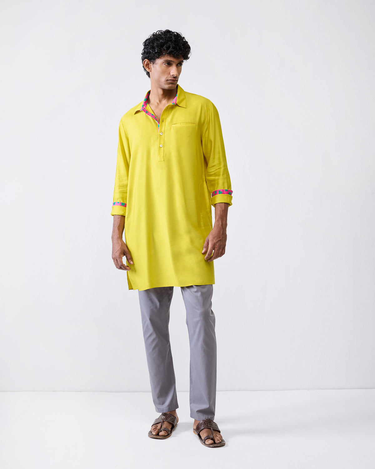 Person wearing a chartreuse Bouquet kurta.