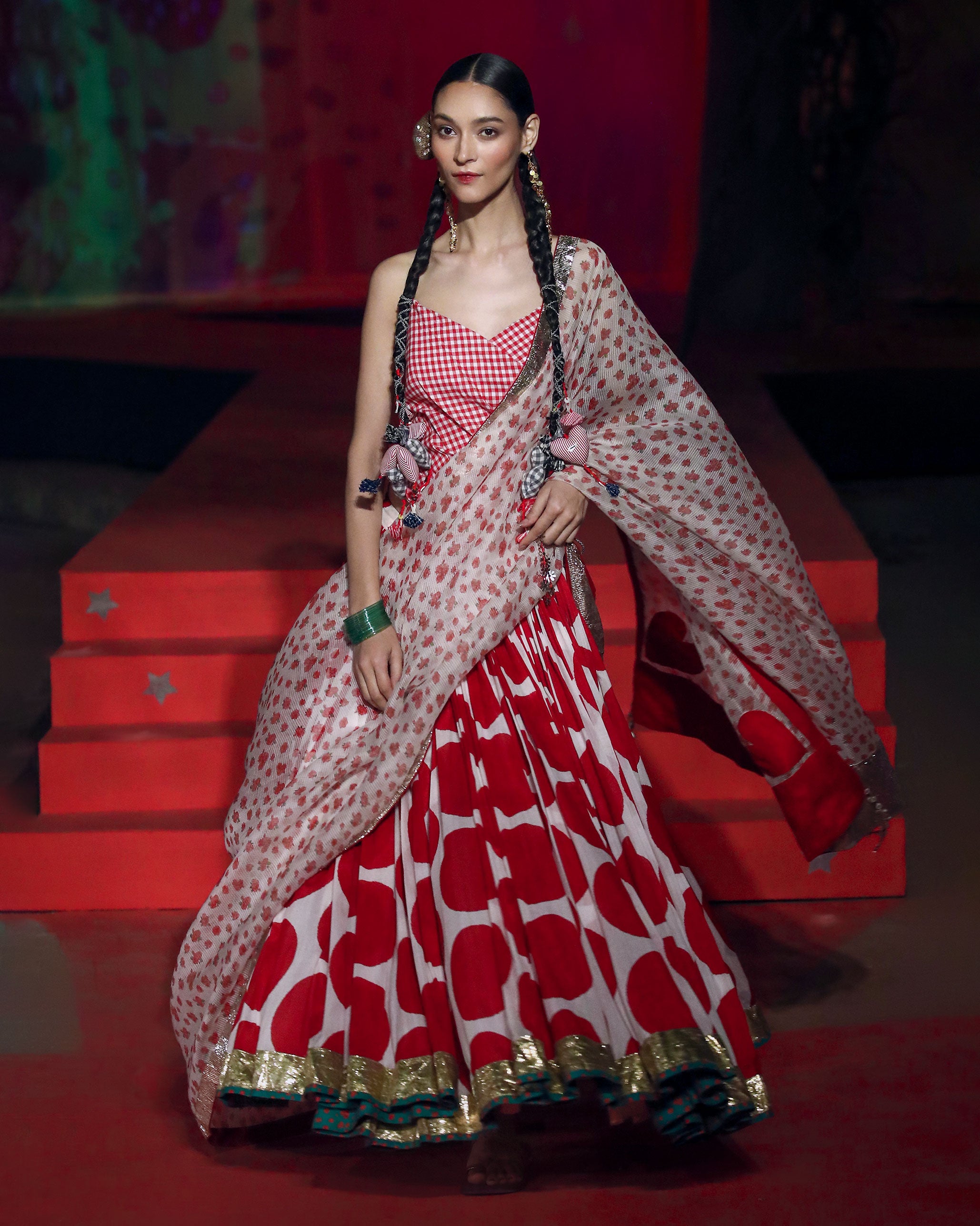 Lehar Dupatta - Red & Ivory Printed