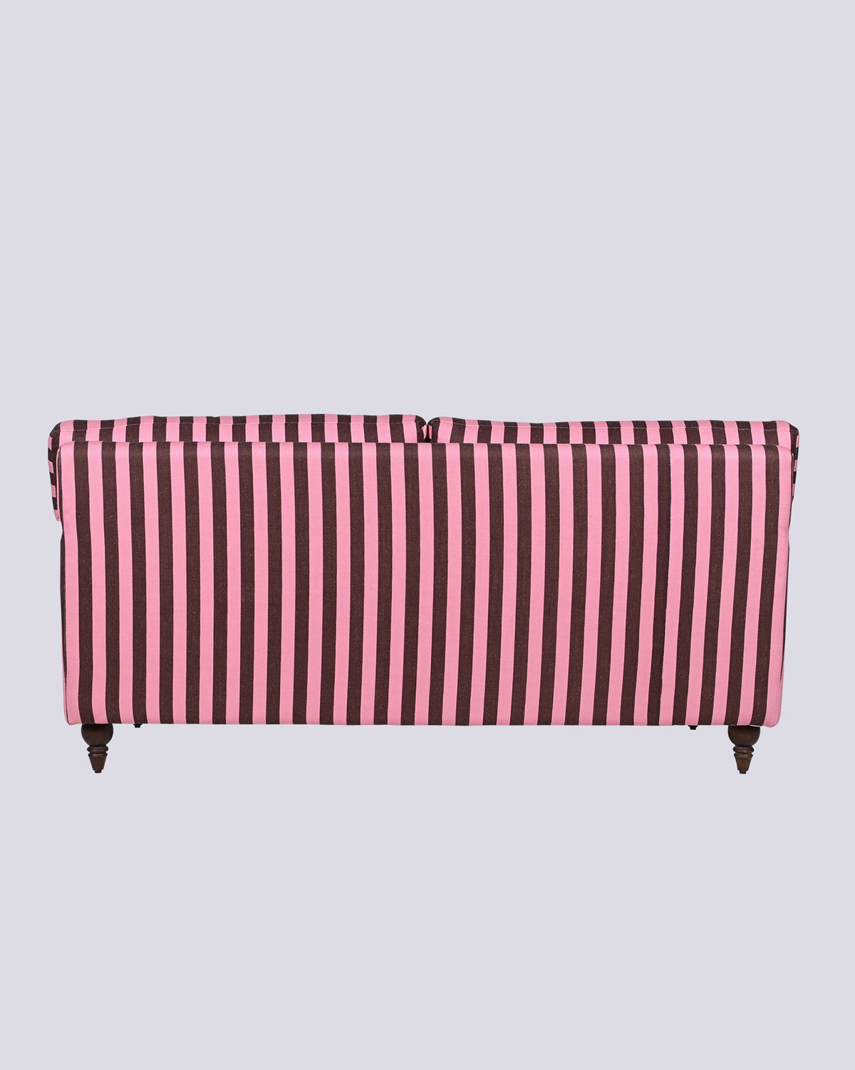 Back of the Reef Sofa in pink and brown stripes.