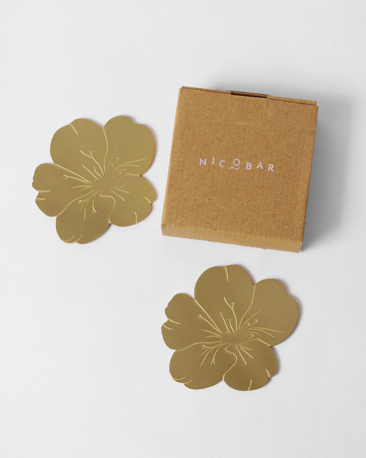 Almond Blossom Coasters beside their kraft gift box.