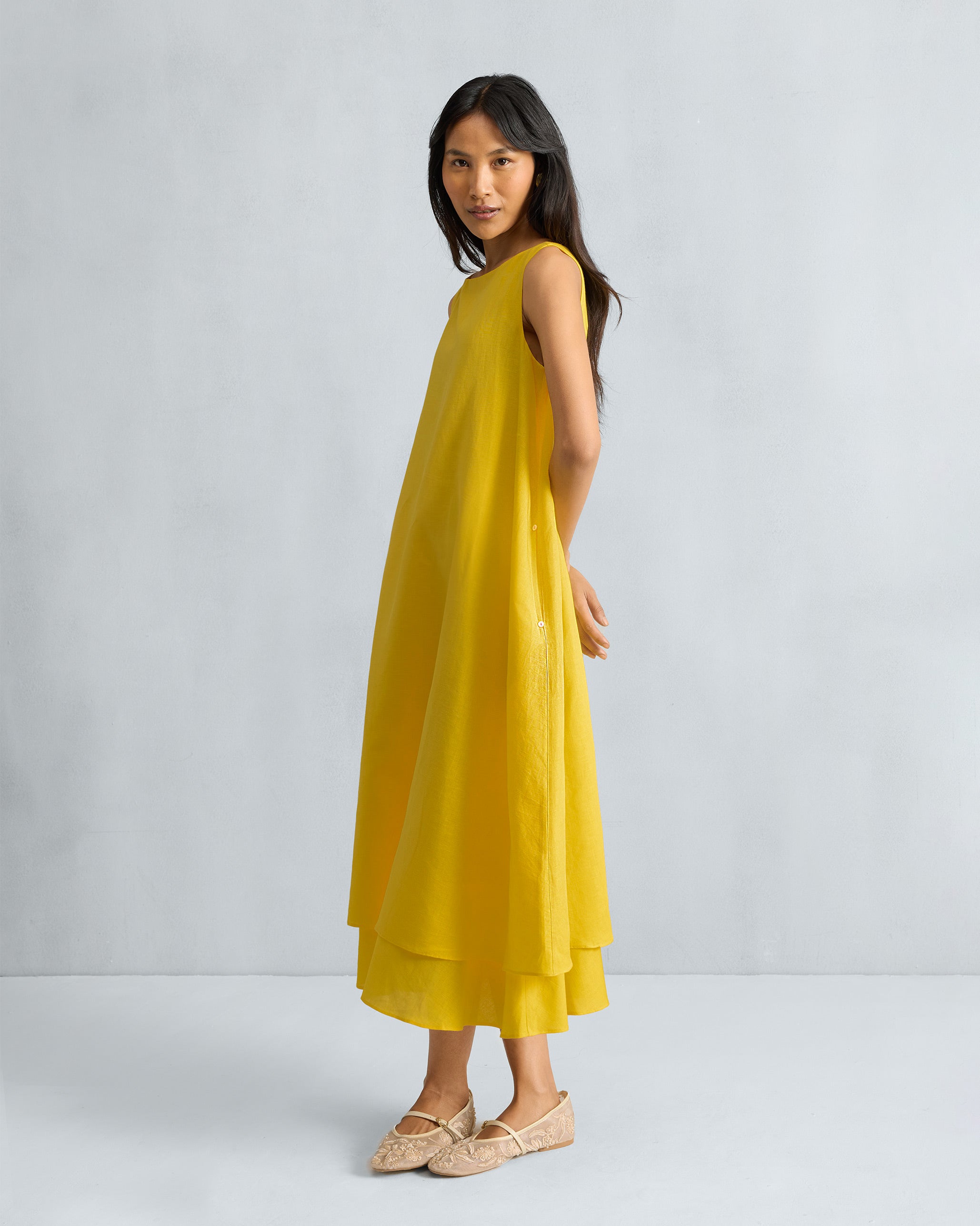 Double Layer Dress - Amaltas Yellow