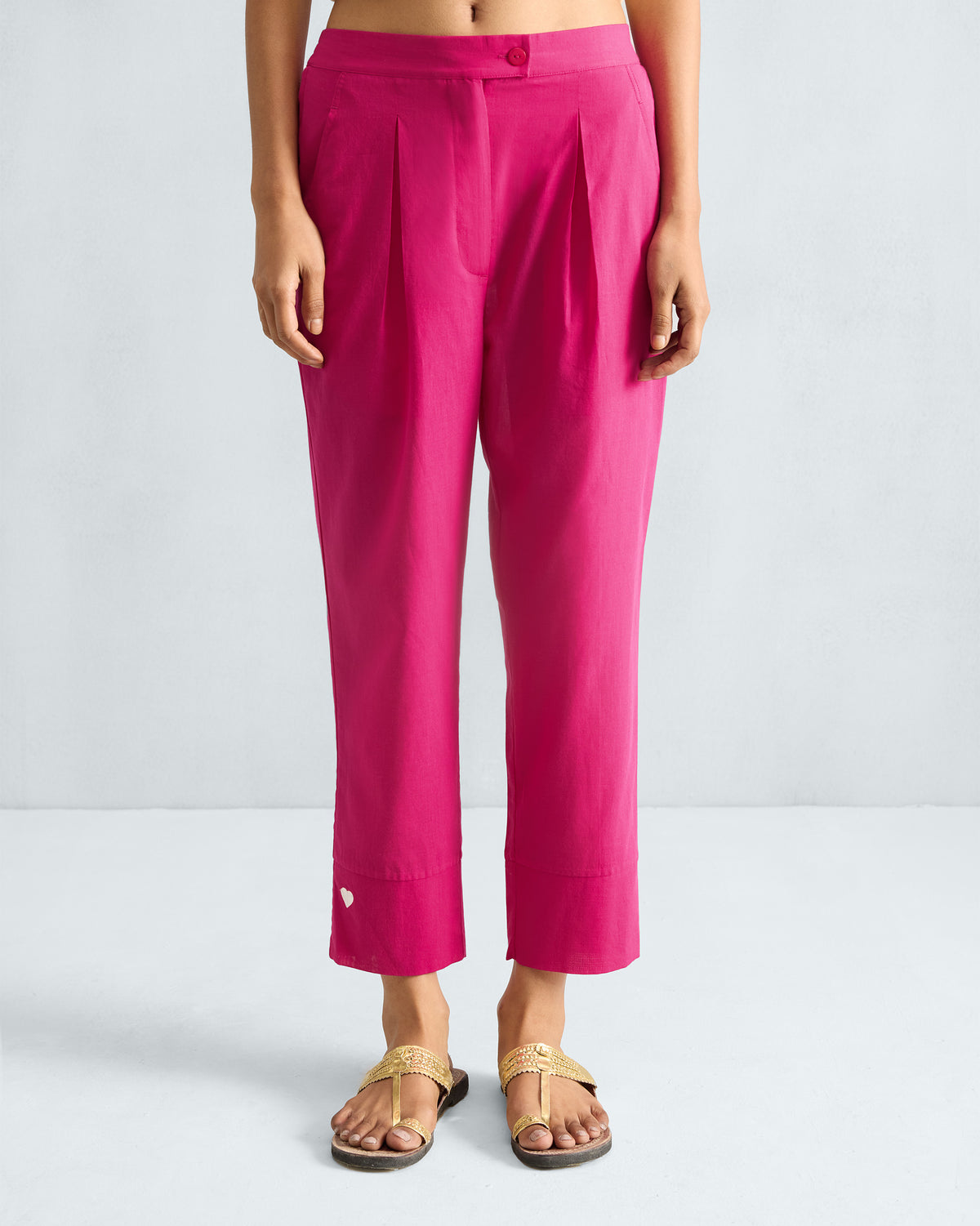 Person wearing fuchsia Narrow Pants with a cropped straight leg.