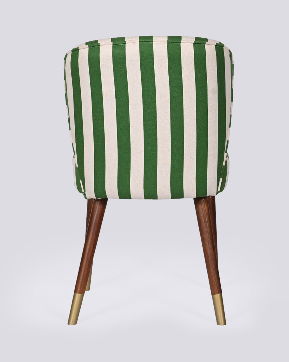Back of the Rain dining chair with green and cream vertical stripes.