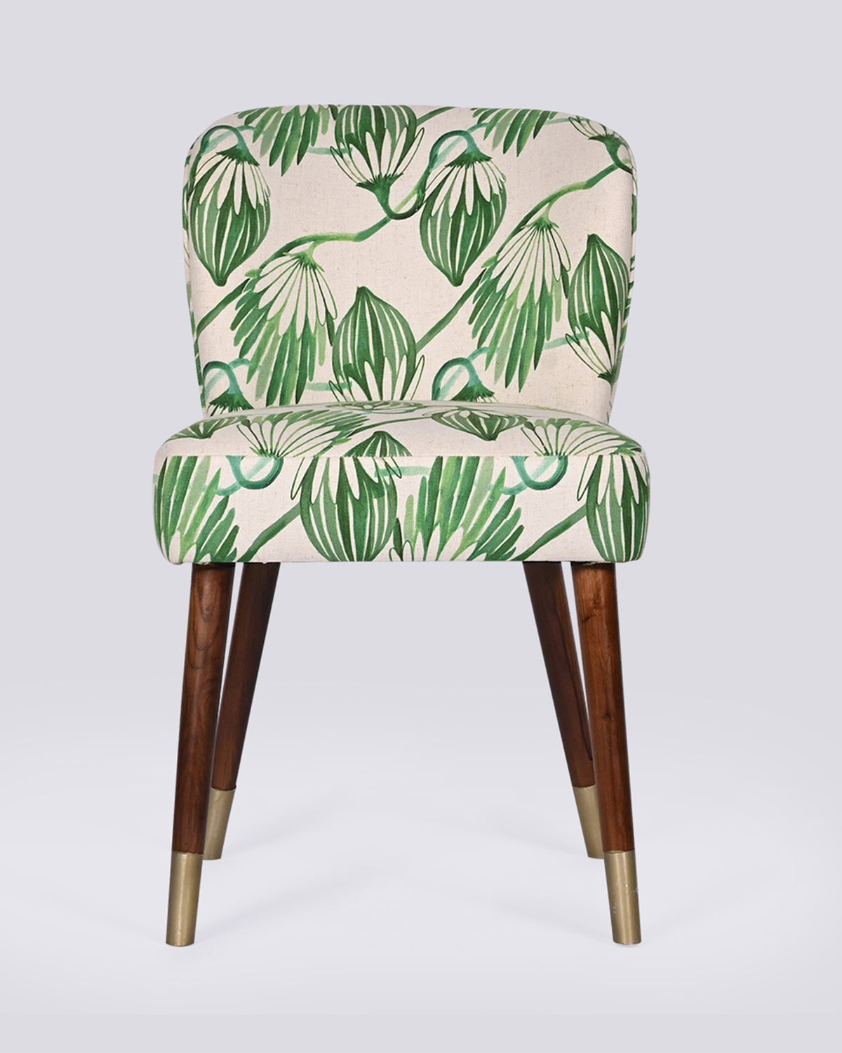 Breeze Dining Chair in green blooms print with dark wood legs.