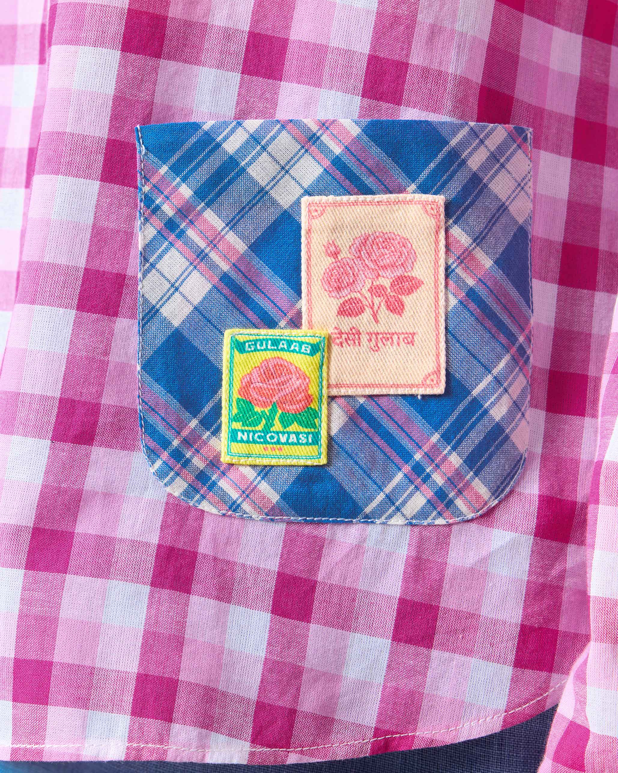 Mandarin Collar Top - Pink & White Checks