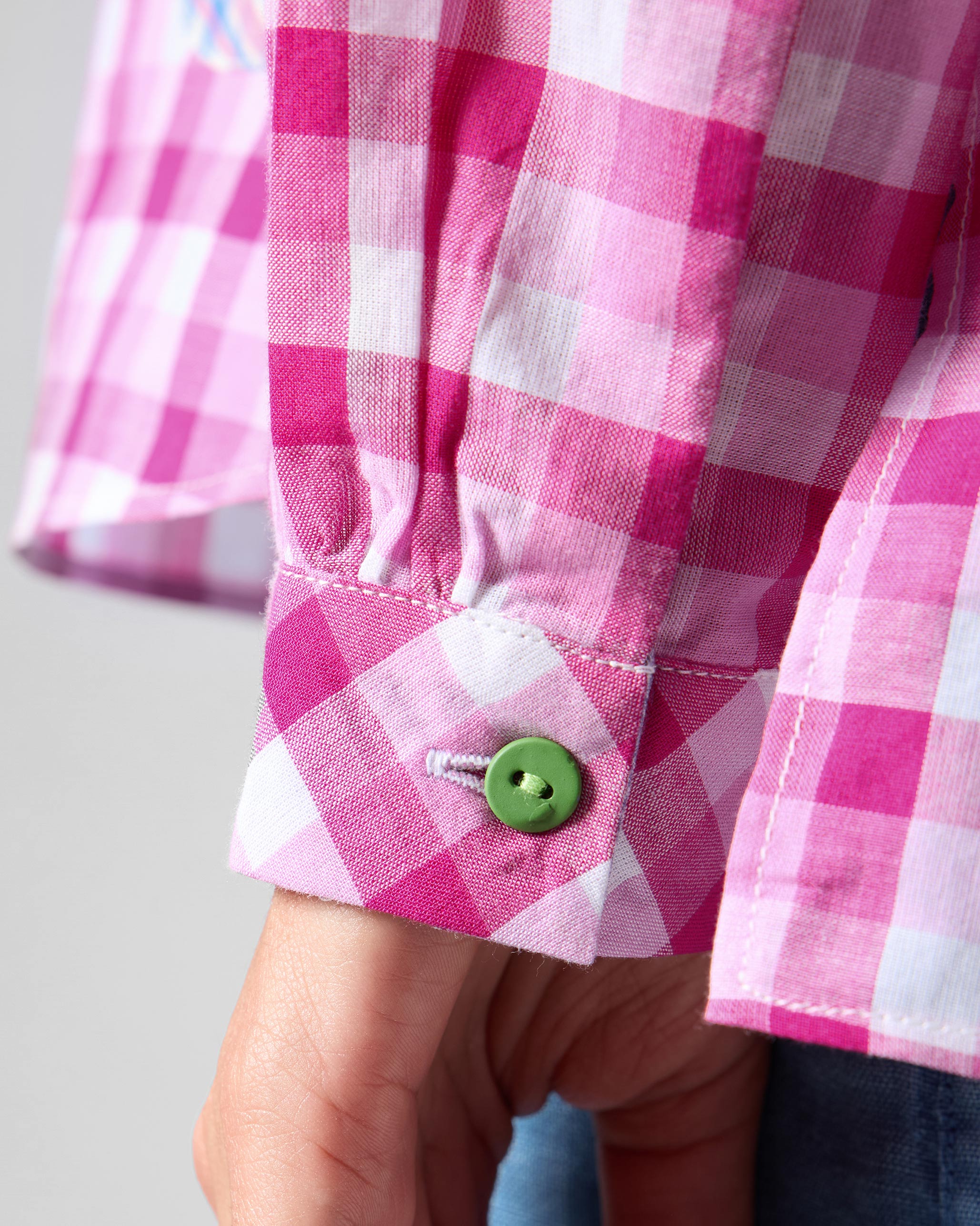 Mandarin Collar Top - Pink & White Checks