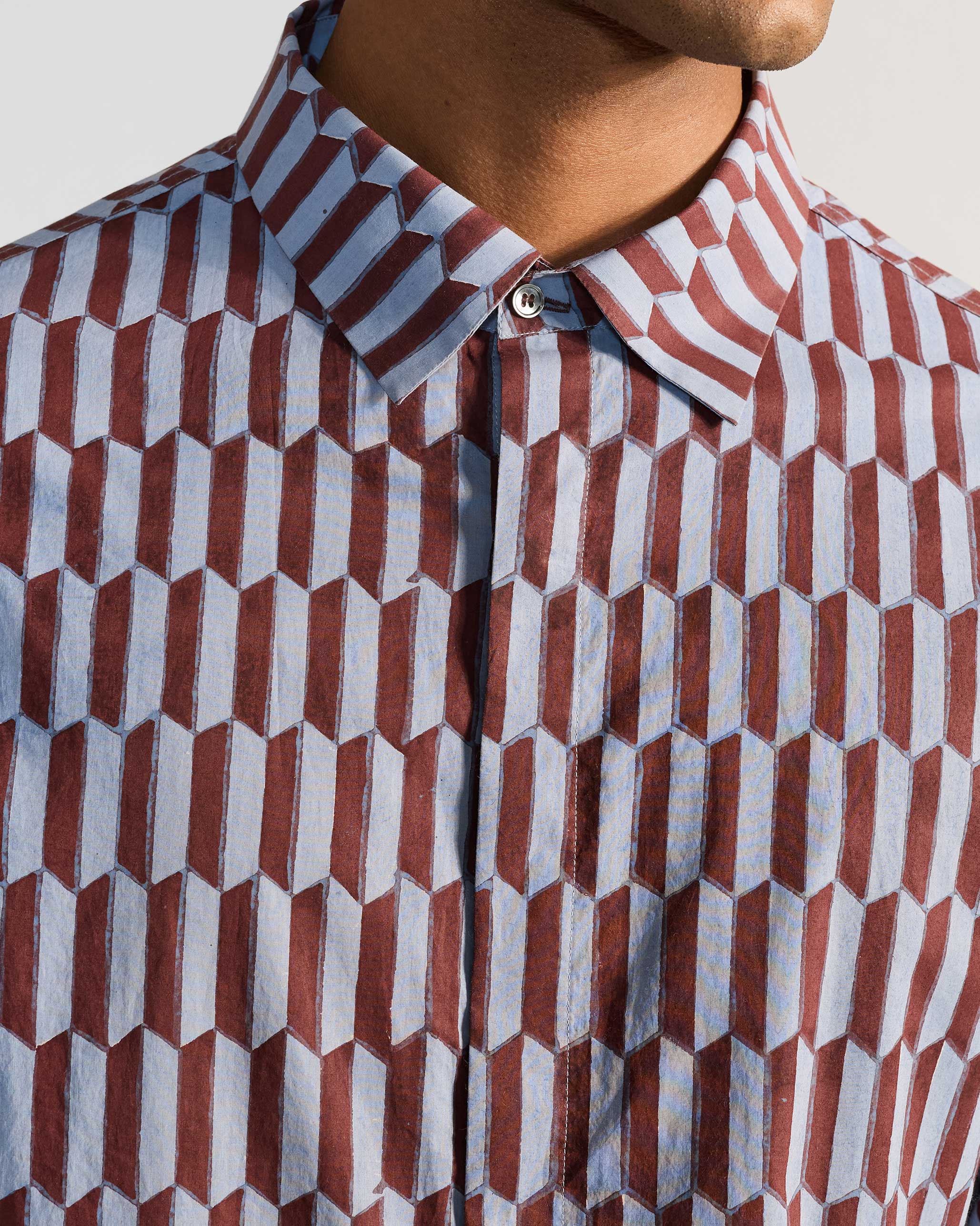 Drongo Shirt - Brown & Light Blue Print