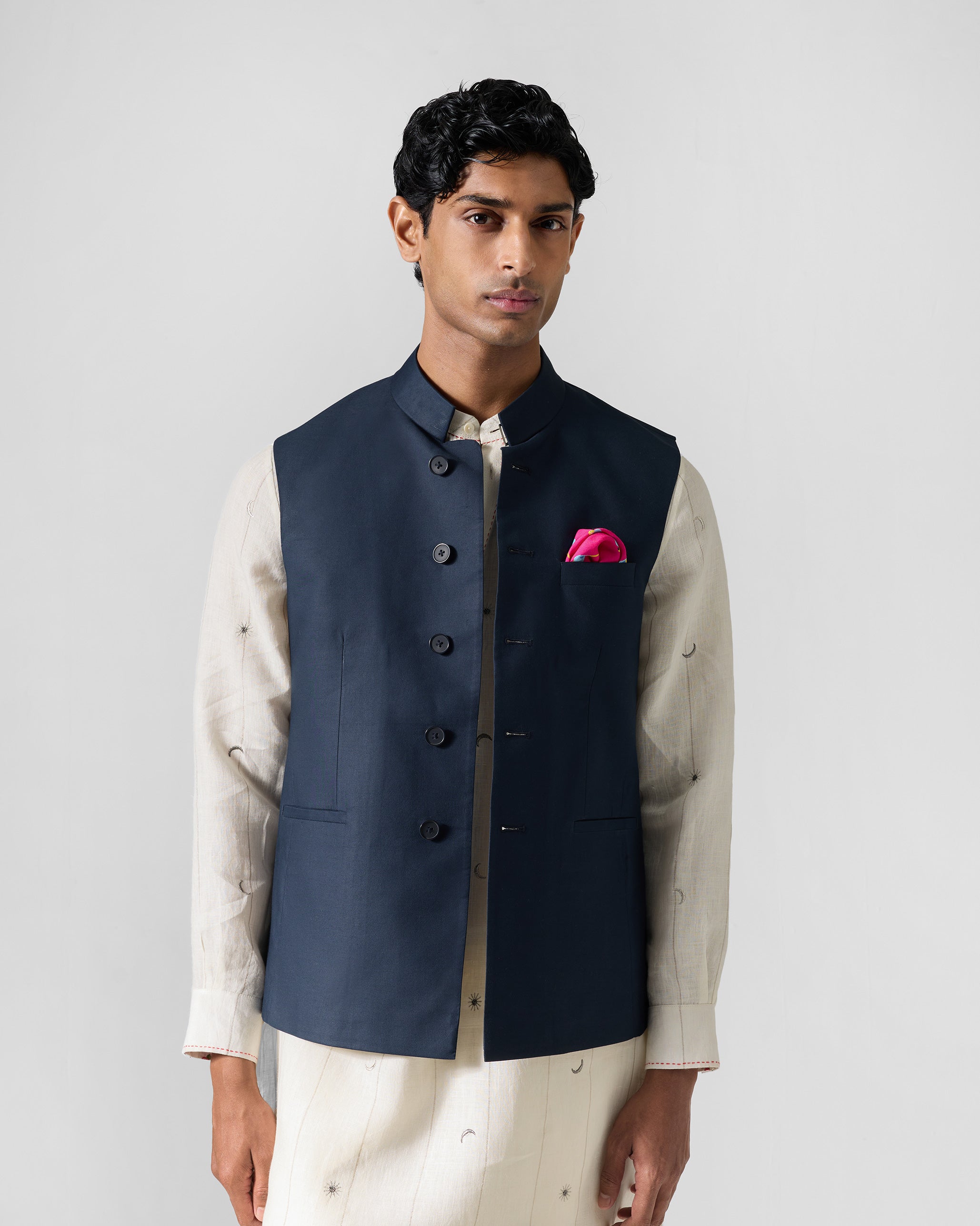Saaj Nehru Jacket - Dark Navy