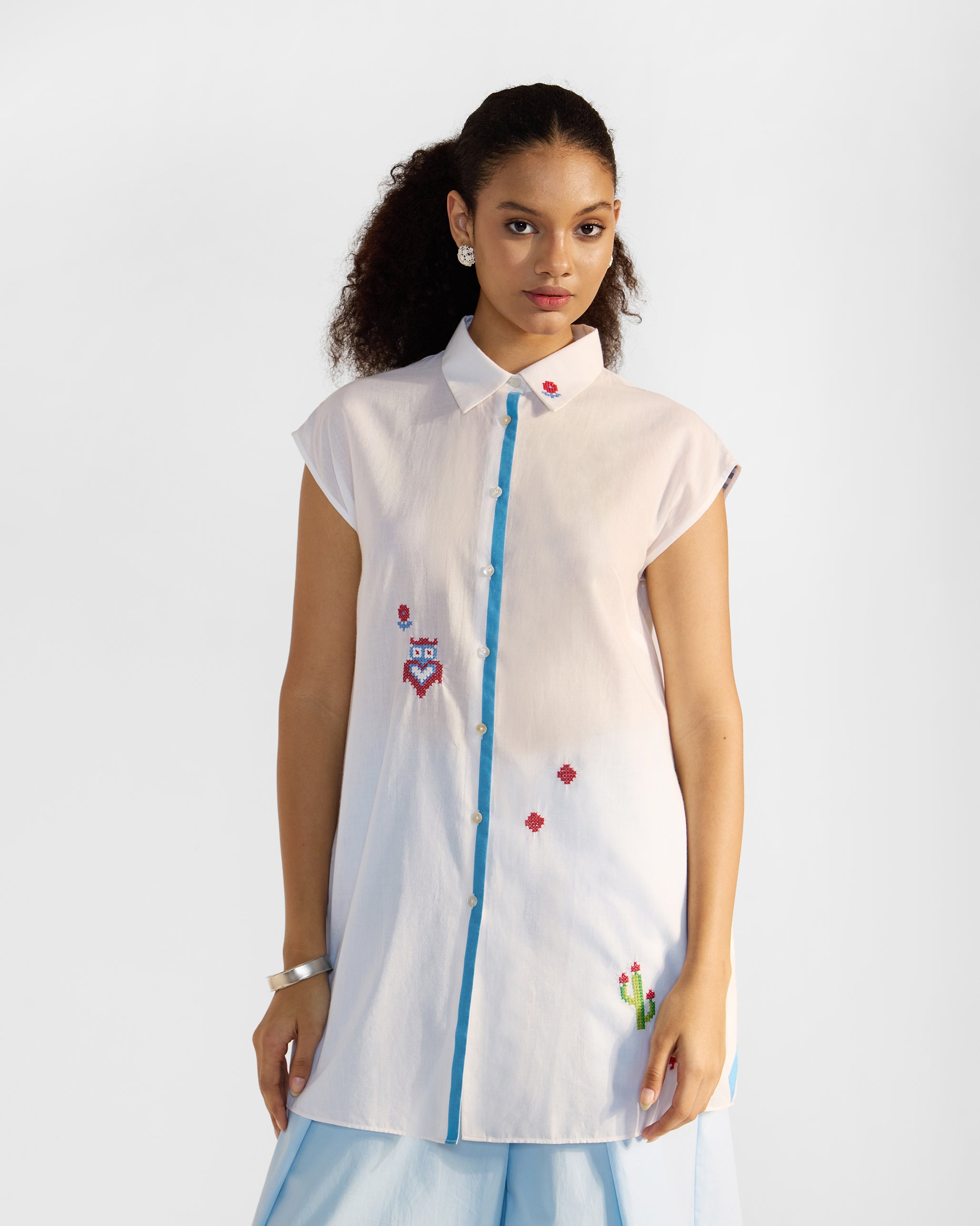 Eira Top - Blue & White
