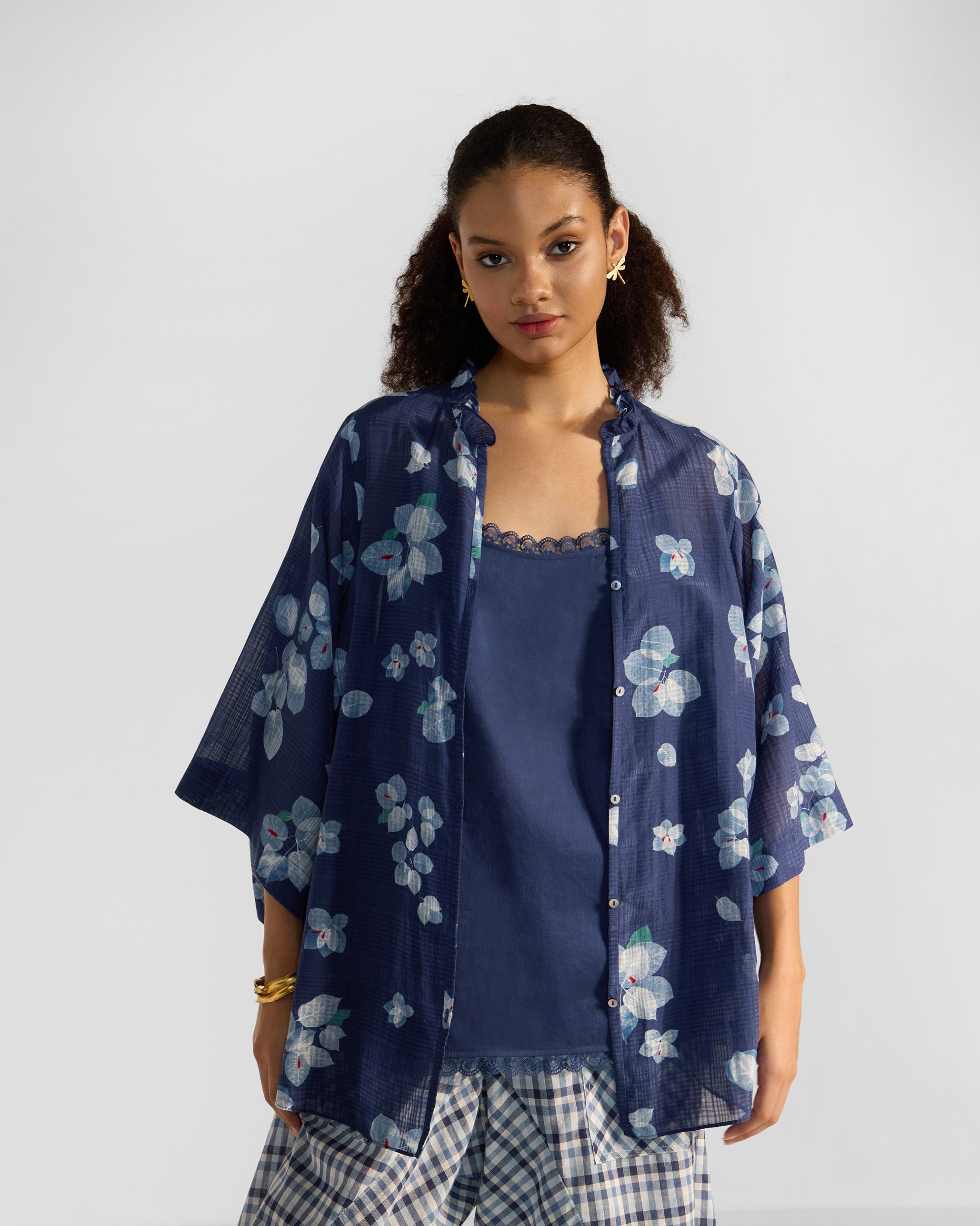 Lina Shirt with Slip - Blue & White Printed