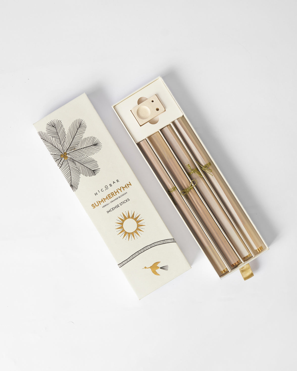 Open box of Summerhymn Incense Sticks beside the closed box.