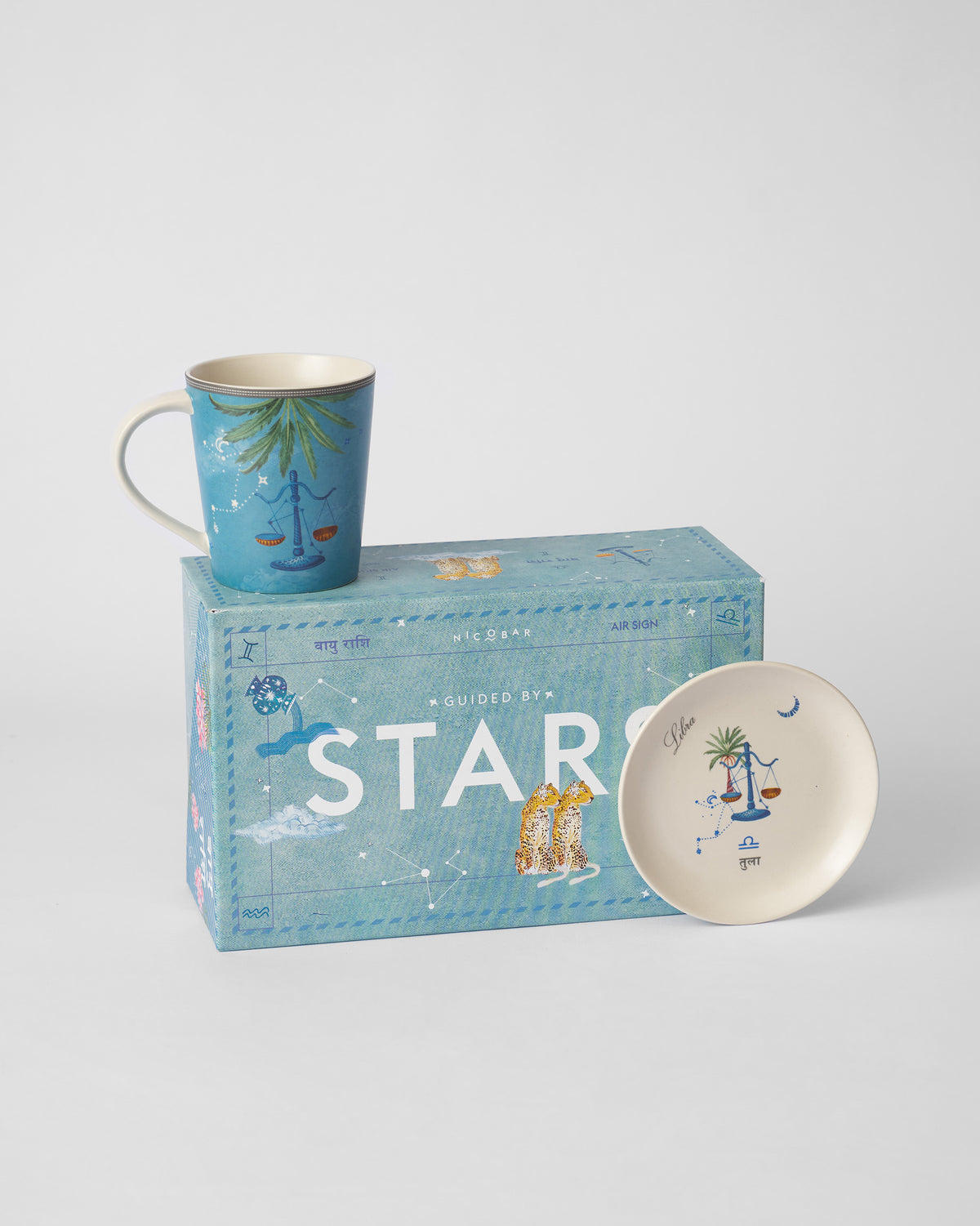 Nico Libra mug and tea plate with the Guided by Stars gift box.
