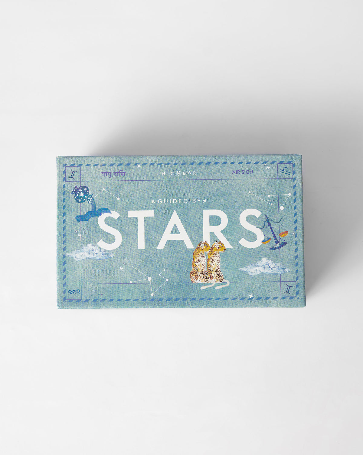 Light blue Guided by Stars gift box lid for the Gemini set.