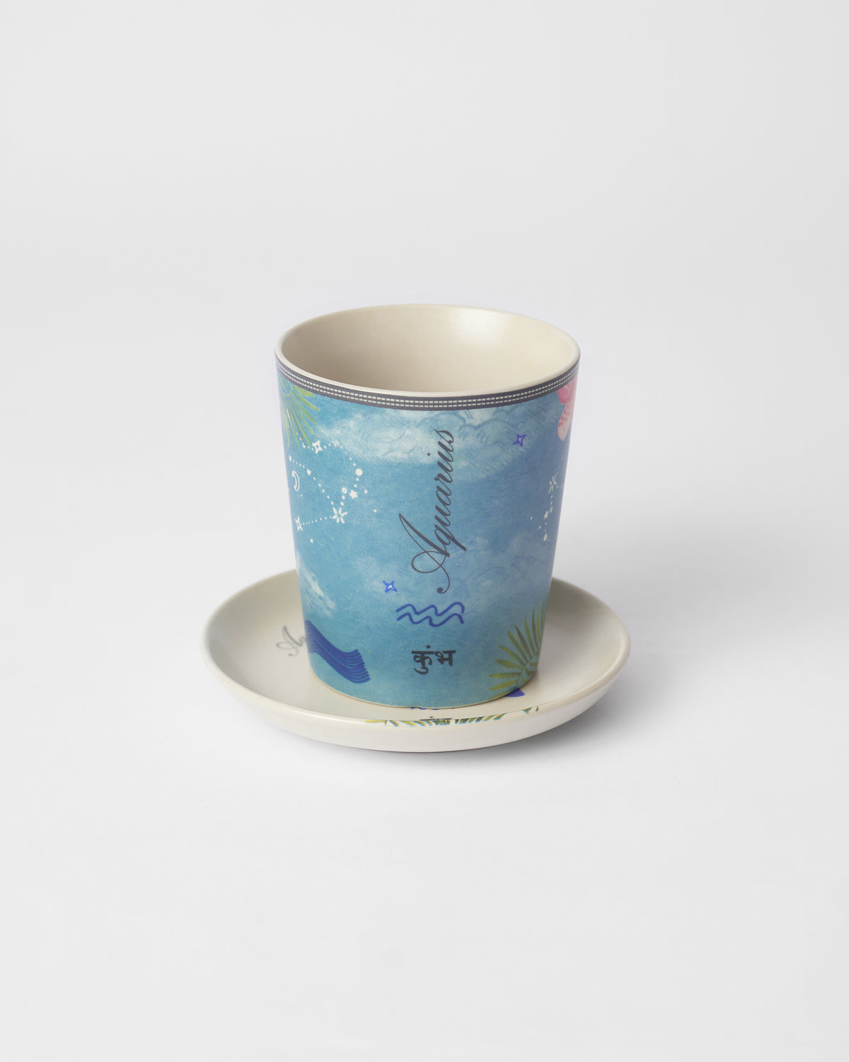 Nico Aquarius mug showing Aquarius and कुंभ lettering.