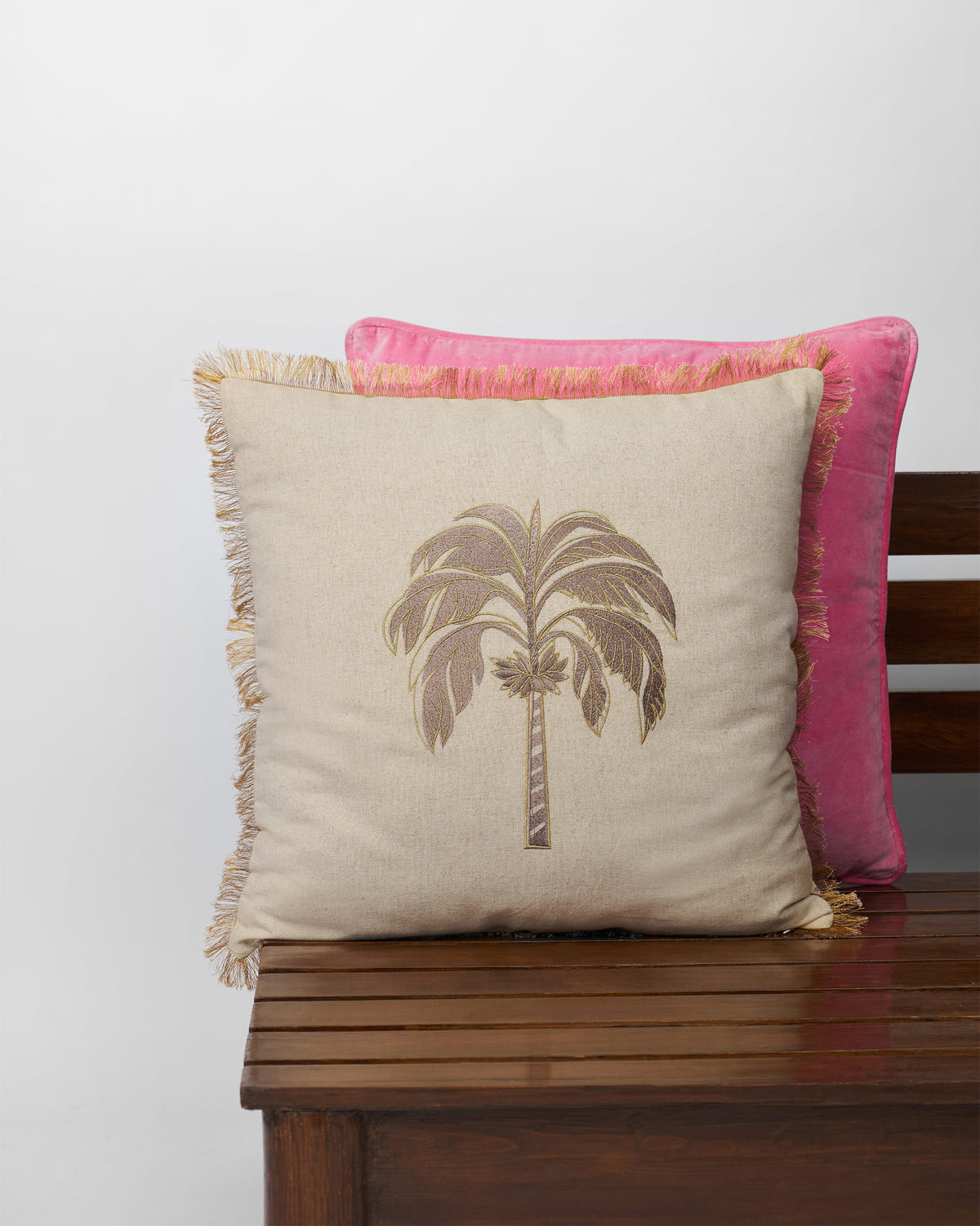 Gilded Palm Cushion Cover in cream with an embroidered palm tree.