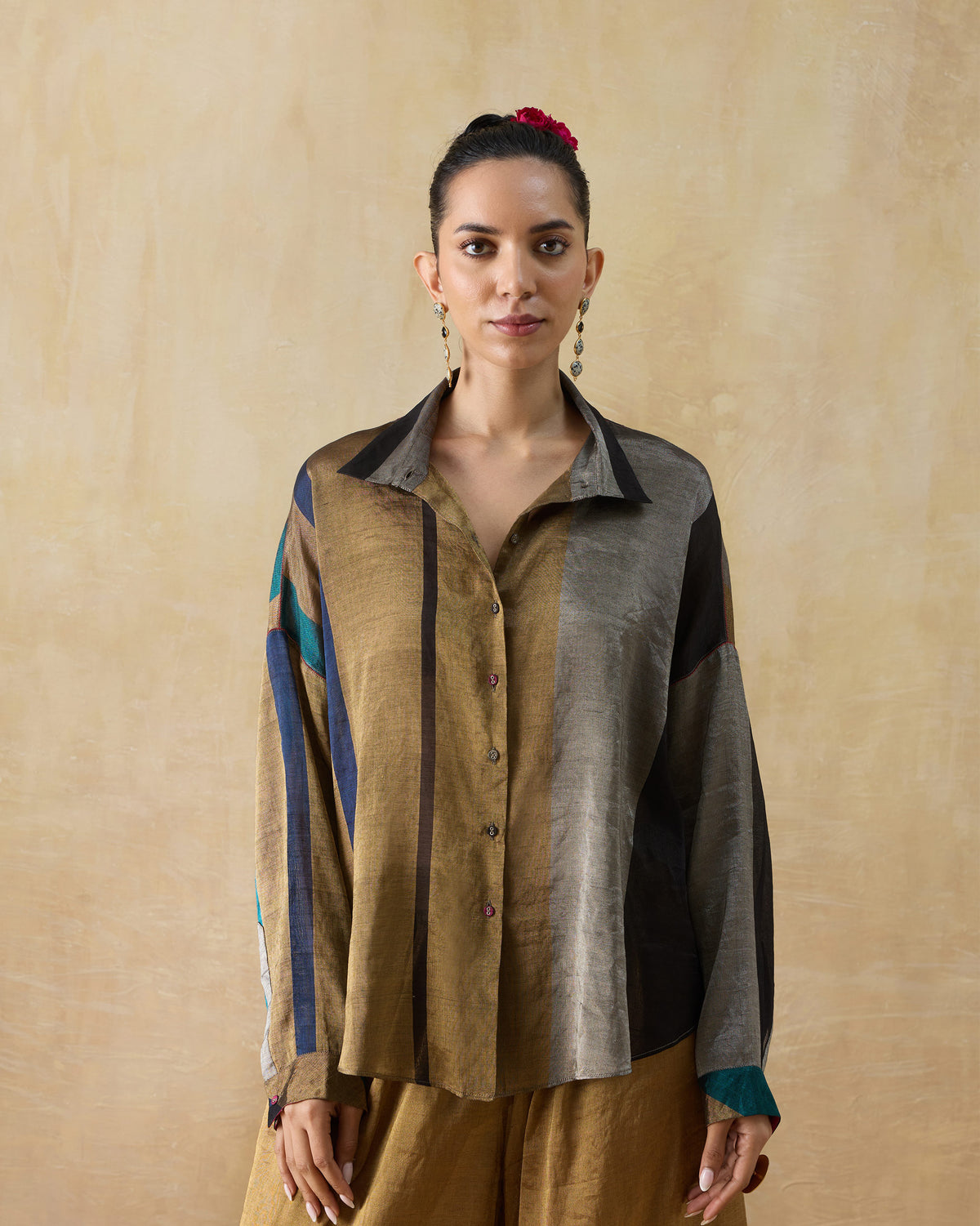 Multicolour metallic Firefly shirt with a loose fit and geometric colour blocks.