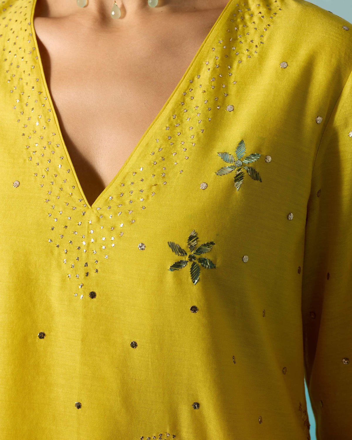 Baraati Kurti - Embroidered Mukaish Cotton Silk