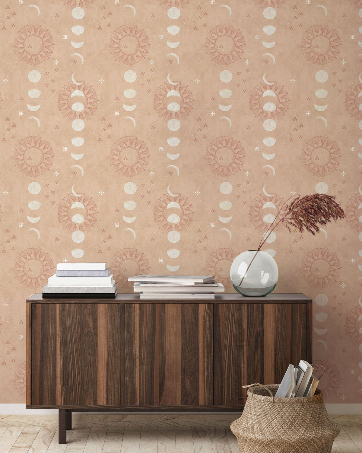 Petals In The Sky Wallpaper - Peach covering a wall in a room.