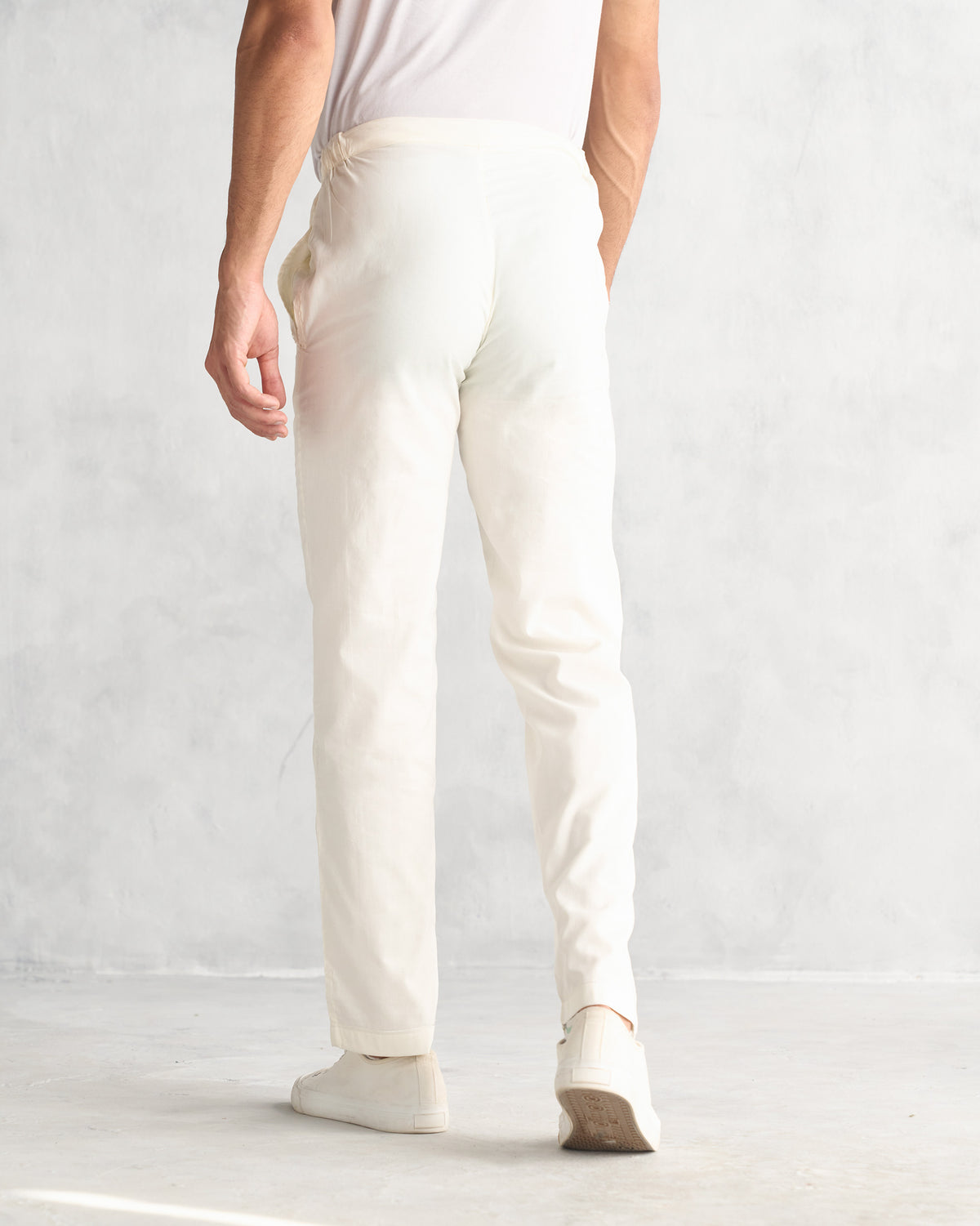 Back of ivory Shillong Jammies worn by a person.