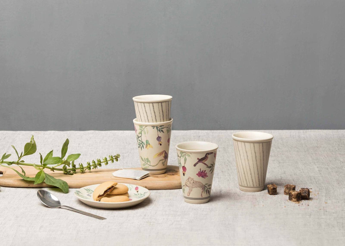 Nakano kulhars with tropical animal prints styled for tea.