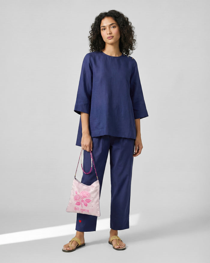 High Slit Top - Ink Blue