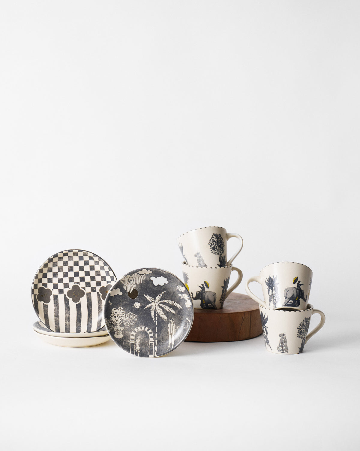 Mandovi Morning Set with tea plates and Haathi espresso mugs.