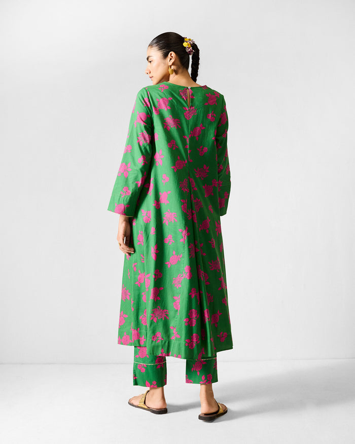 The Ayat Kurta Set - Green & Fuchsia Printed