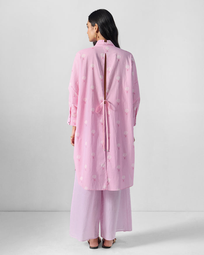 The Raha Slit Back Tunic Set - Pink & White