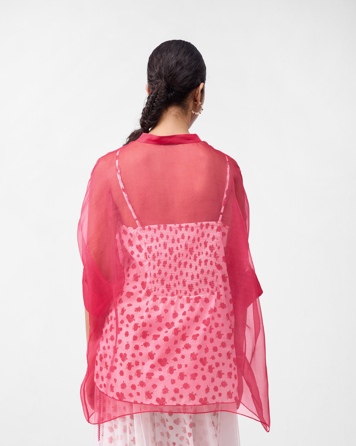 Back of the Desert Bloom set showing smocking on the ivory floral underlayer.