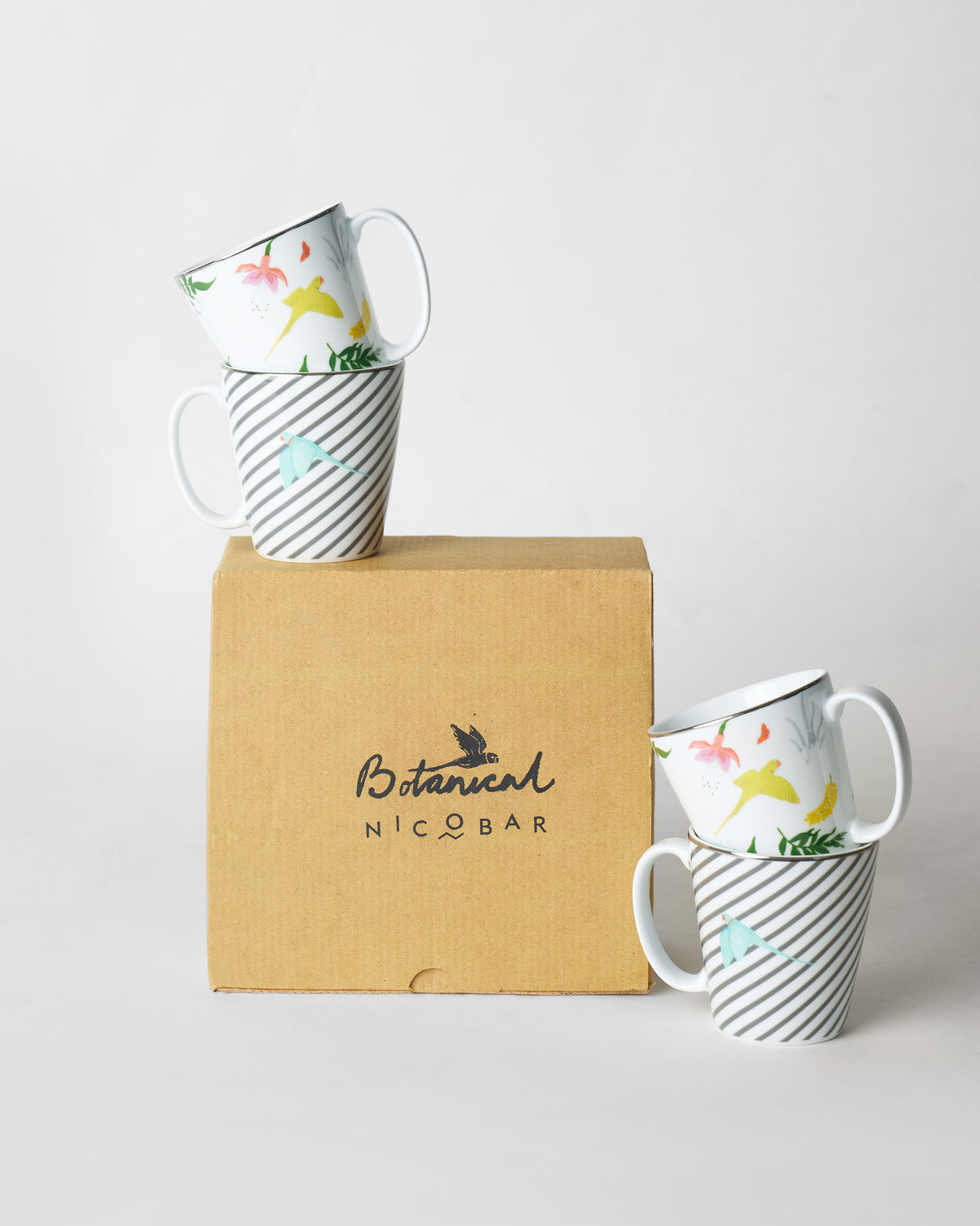 Botanical Coffee Mug set of four with a Nicobar Botanical gift box.