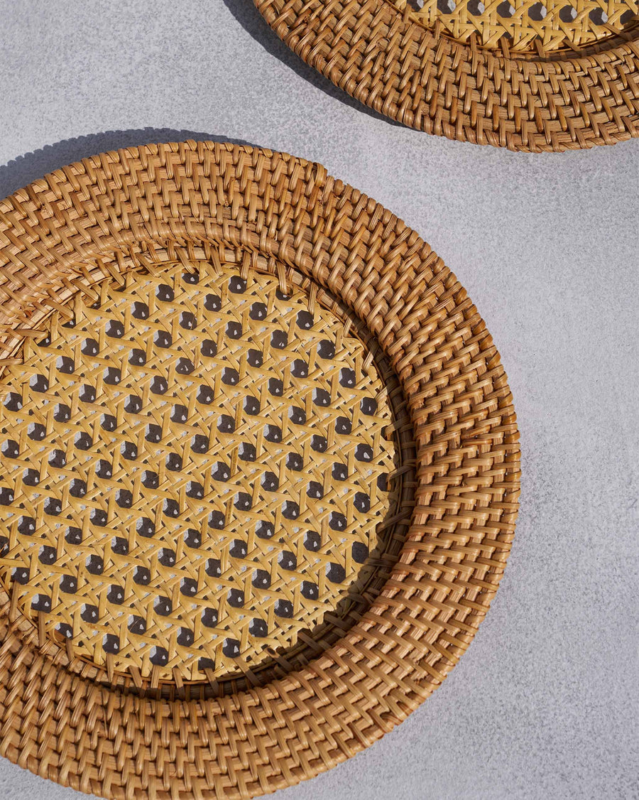 A Rattan Charger close up.