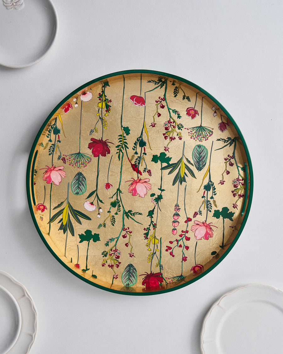 The Mahi Round Tray from above on a pale table.